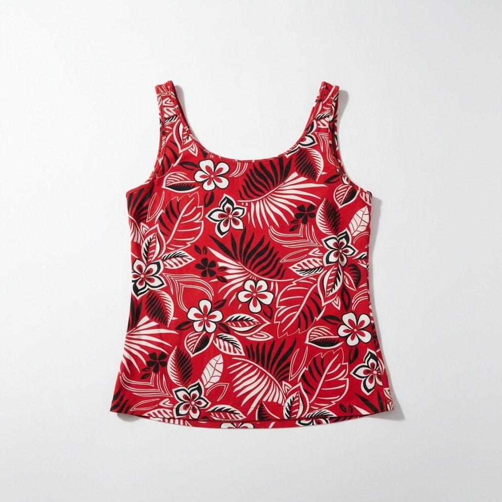 White Stag Red Tropical Floral Palm Print Tank Top with Shelf Bra Mens M 8/10
